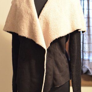 Fleece and faux suede sweater jacket